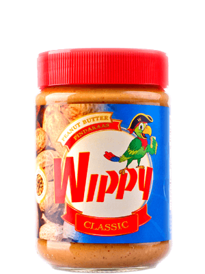 A jar of Wippy Classic peanut butter